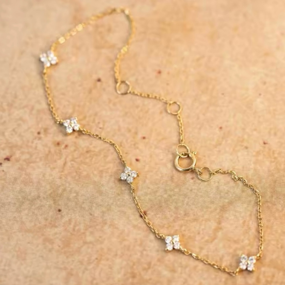 NWT 925 Sterling Silver Gold Plated Clover Bracelet Size Adjustable - Picture 4 of 5
